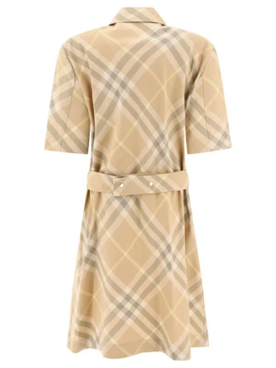 Shop Burberry Vintage-check Cotton Shirt Dress In Beige