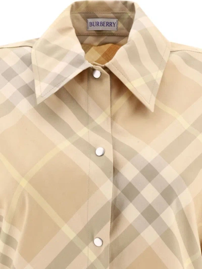 Shop Burberry Vintage-check Cotton Shirt Dress In Beige