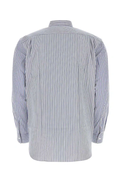 Shop Comme Des Garçons Striped Cotton Shirt In Blue