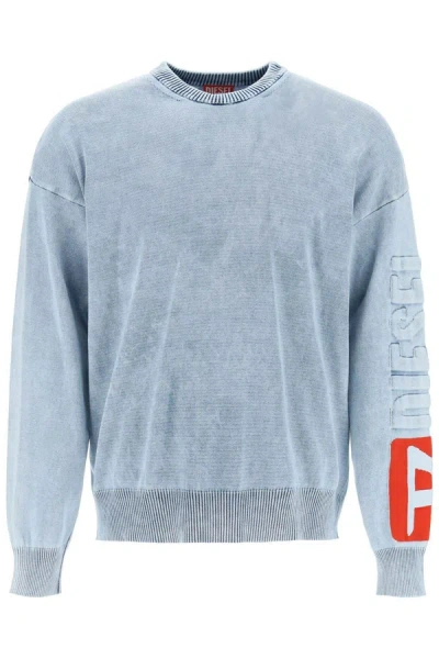 Shop Diesel Cotton Denim Effect Knit Shirt In Blue