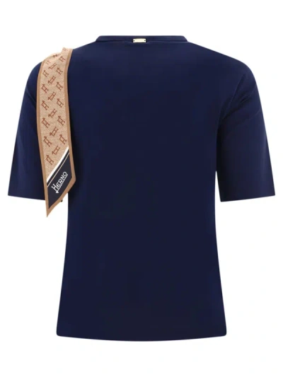 Shop Herno T-shirt With Silk Scarf In Blue