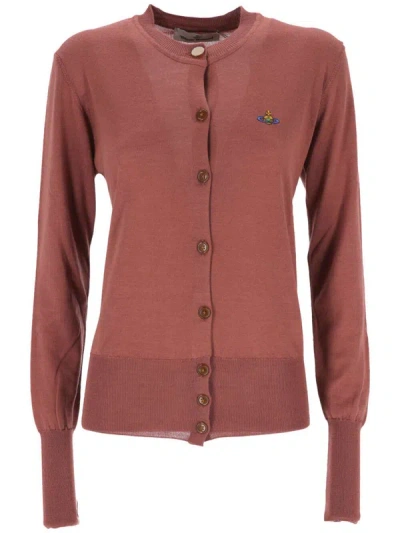 Shop Vivienne Westwood Cardigan With Logo In Bordeaux