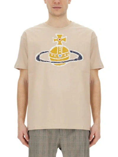 Shop Vivienne Westwood T-shirt With Logo Unisex In Beige