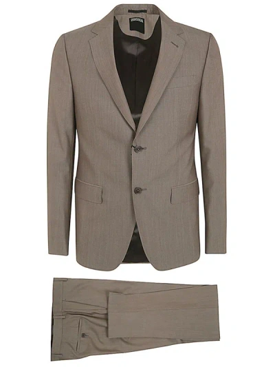Shop Zegna Pure Wool Suit Clothing In Brown