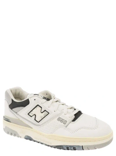 Shop New Balance '550' White And Grey Low Top Sneakers With Logo And Contrasting Details In Leather Man