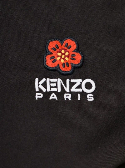 Shop Kenzo Black Crewneck T-shirt With Logo Embroidery In Cotton Woman