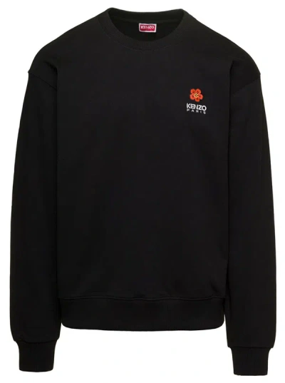 Shop Kenzo Black Crewneck Sweatshirt With Logo Patch In Cotton Man