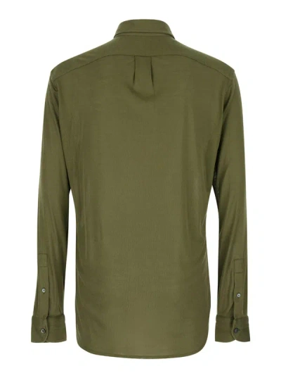 Shop Tom Ford Khaki Green Satin Shirt In Silk Man
