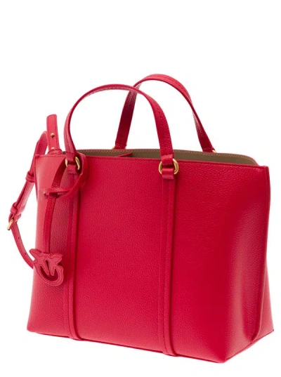 Shop Pinko 'classic' Red Tote Bag With Logo Charm In Leather Woman