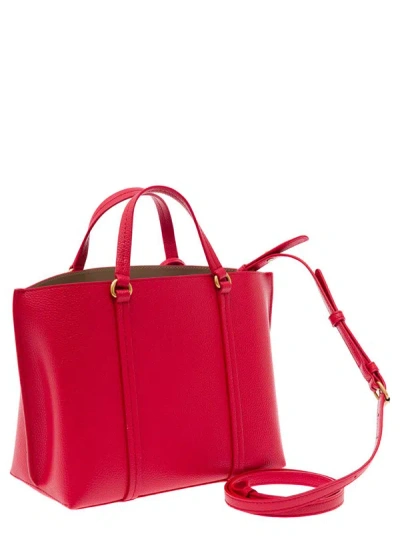 Shop Pinko 'classic' Red Tote Bag With Logo Charm In Leather Woman