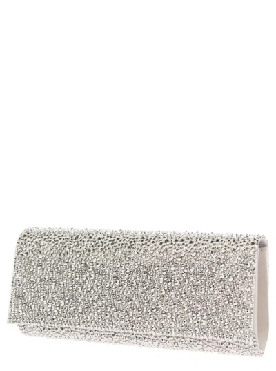 Shop Twentyfourhaitch 'huma' Silver Clutch With All-over Micro Crystals Woman In Grey