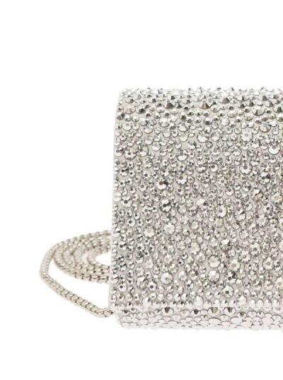 Shop Twentyfourhaitch 'huma' Silver Clutch With All-over Micro Crystals Woman In Grey