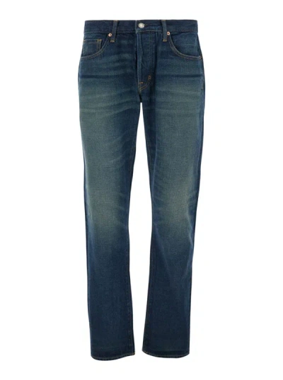 Shop Tom Ford Blue Denim Mid-rise Slim Fit Jeans In Cotton Man