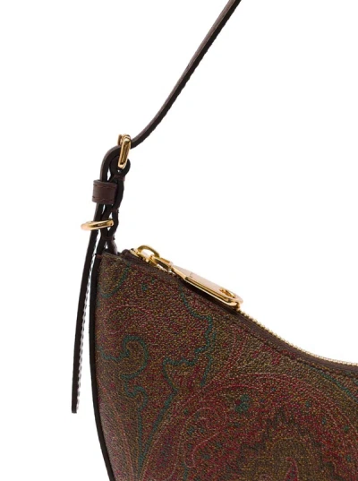 Shop Etro ' Essential' Brown Shoulder Bag With Paisley Print In Leather Woman