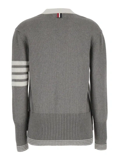 Shop Thom Browne Grey V-neck Cardigan With 4-bar Detail In Cotton Woman