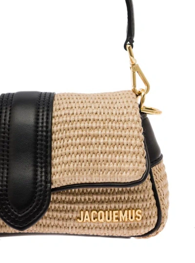 Shop Jacquemus 'le Petit Bambimou' Beige Shoulder Bag With Logo Lettering In Cotton And Leather Woman In White