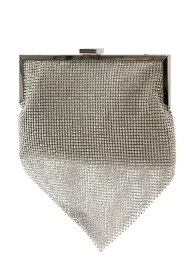 Shop Twentyfourhaitch Silver Mini Bag With Cascade Of Crystal Mesh Woman In Grey