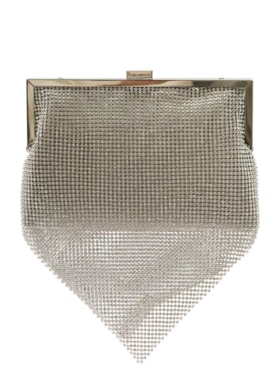 Shop Twentyfourhaitch Silver Mini Bag With Cascade Of Crystal Mesh Woman In Grey
