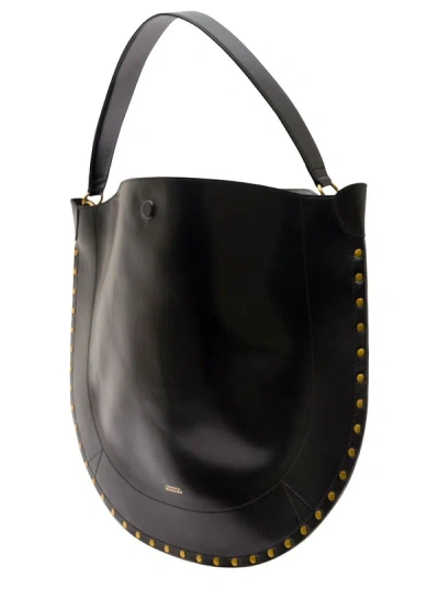 Shop Isabel Marant 'oskan Hobo' Black Shoulder Bag With Studs Trim In Leather Woman