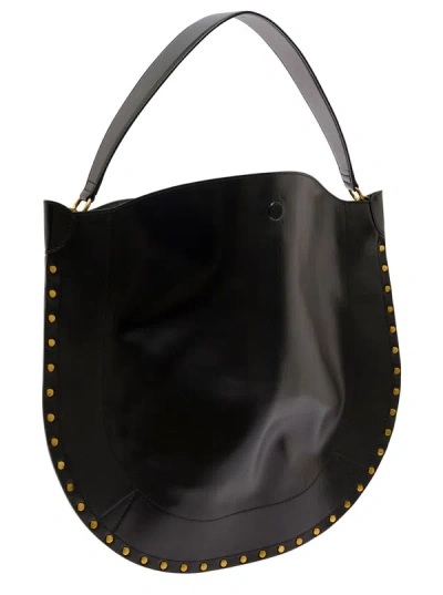 Shop Isabel Marant 'oskan Hobo' Black Shoulder Bag With Studs Trim In Leather Woman