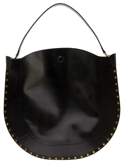 Shop Isabel Marant 'oskan Hobo' Black Shoulder Bag With Studs Trim In Leather Woman