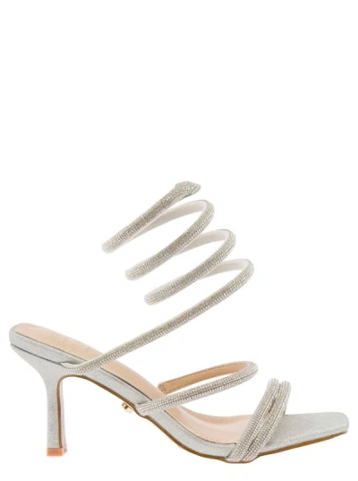 Shop Twentyfourhaitch Silver Tone Sandals With Rhinestone Twisted Detail In Lurex And Eco Leather Woman In Grey
