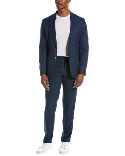 Shop Hugo Boss Wool Suit With Flat Front Pant In Blue