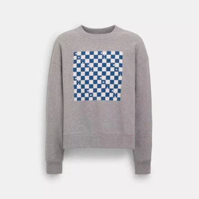 Shop Coach Outlet Checkerboard Crewneck Sweatshirt In Grey