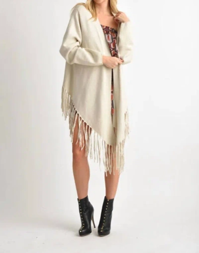 Muche & Muchette Angel Long Sleeve Cardigan With Fringe Hem In Beige In Beige