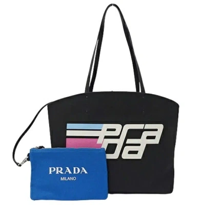 Shop Prada Canapa Canvas Tote Bag () In Black