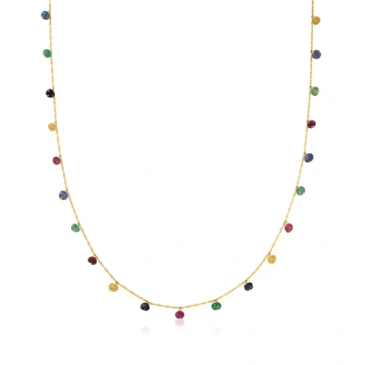 Canaria Fine Jewelry Canaria Multicolored Sapphire And Ruby Bead Station Necklace In 10kt Yellow Gold In Multi