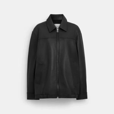 Shop Coach Outlet Oversized Leather Jacket In Black