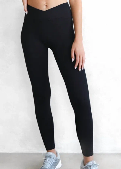 Nikibiki Crossover Waistband Ribbed Legging In Black In Black