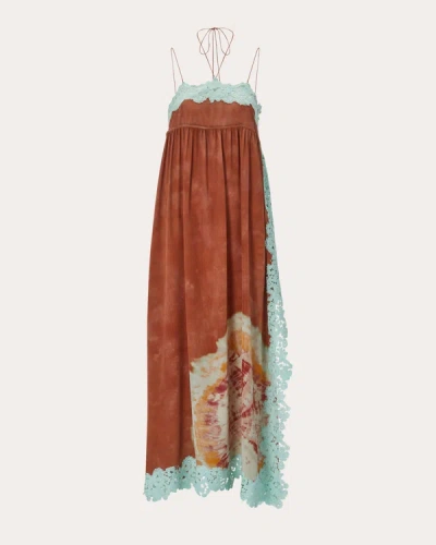 Shop Hayley Menzies Women's Lace-trim Silk Slip Dress In Tie Dye - Terracotta