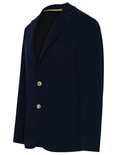 Shop Eleventy Navy Cotton Blend Blazer Jacket In Blue