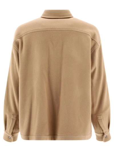 Palm Angels Wool Shirt With Rear Yoke And Chest Pockets In Beige