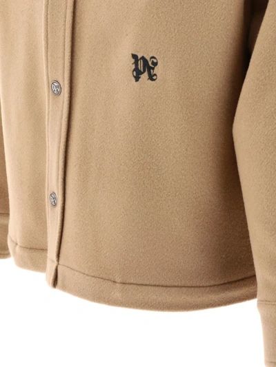 Shop Palm Angels "monogram Pockets" Overshirt Jacket In Beige