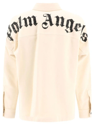 Shop Palm Angels Flannel Overshirt With Logo In White