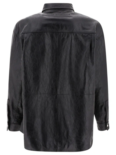 Shop Acne Studios Leather Overshirt Jacket In Black