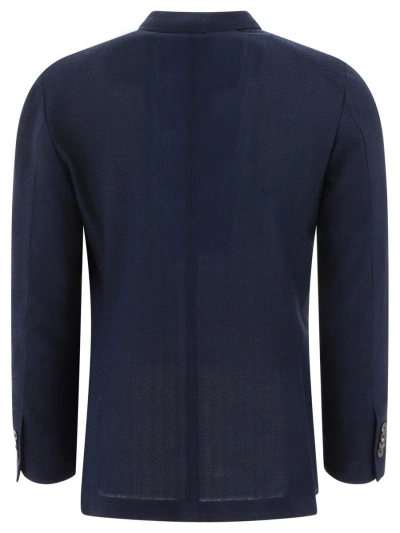 Shop Lardini Knitted Double-breasted Blazer In Blue