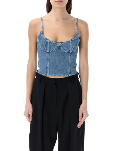 Shop Magda Butrym Corset Denim Top In Blue