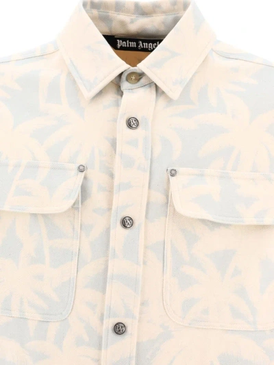 Shop Palm Angels "palms" Overshirt Jacket In Beige
