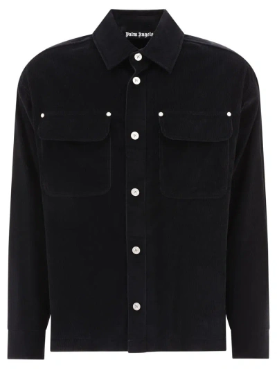 Shop Palm Angels Logo Corduroy Overshirt Jacket In Black