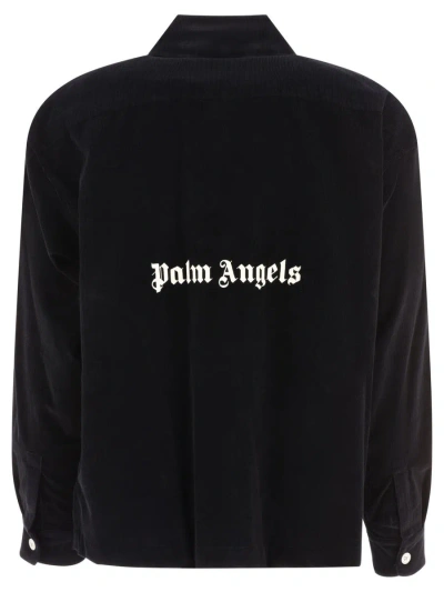 Shop Palm Angels Logo Corduroy Overshirt Jacket In Black