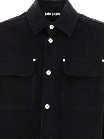 Shop Palm Angels Logo Corduroy Overshirt Jacket In Black