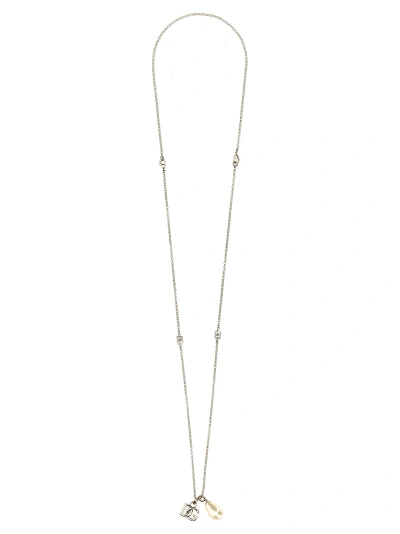 Shop Dolce & Gabbana Logo Drop Necklace Jewelry In Silver