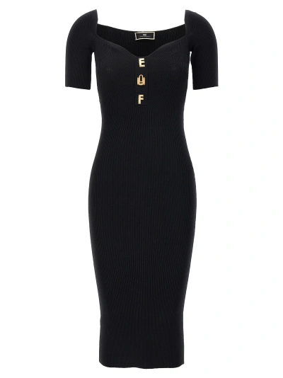 Shop Elisabetta Franchi Ribbed Plaque Dress Dresses In Black