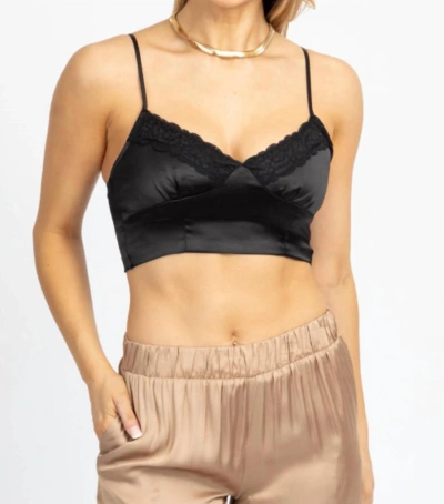 Shop Hey Babe Satin Lace Crop Tank In Black
