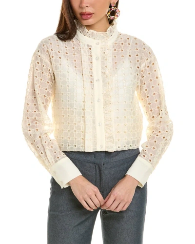 Shop Gracia Circle Embroidered Shirt In Beige