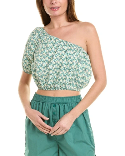 Shop Onia One-shoulder Poplin Top In Green